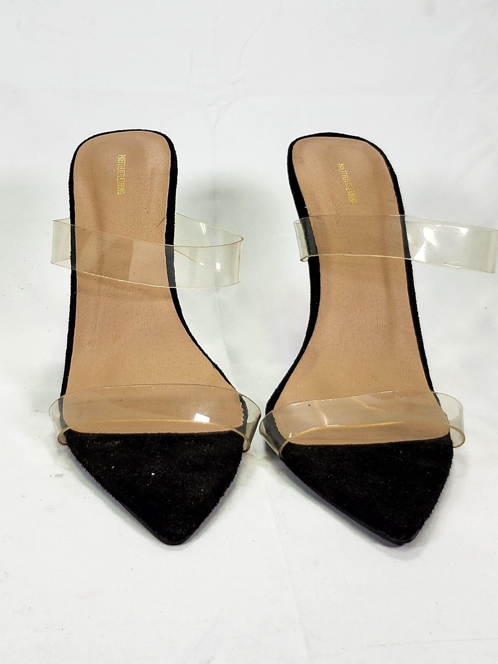 PrettyLittleThing Black Pointed Toe Clear Strap Mule